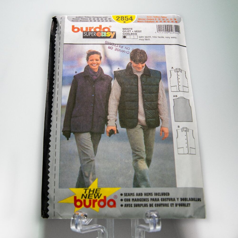 Burda 2854 unisex vest sewing pattern multi-size
